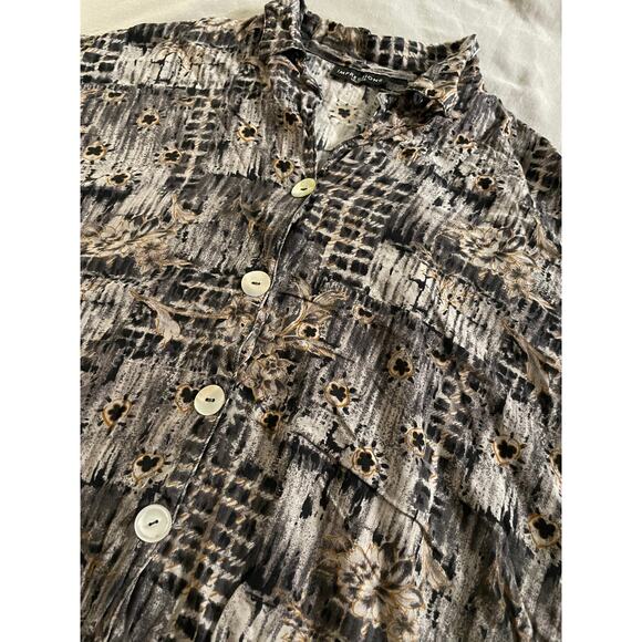 Vtg. Impressions Burn Out Modern Floral Print Short Sleeve Top SZ L - Picture 2 of 9